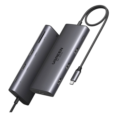 Docking Station USB-C Hub 10 en 1 UGREEN Revodok Pro 210 / Dual HDMI 4K 60Hz y 8K 30Hz / 3 Puertos USB-A + USB-C 3.0 / Carga PD 100W / Ethernet Gigabit 1000M / Lector Tarjetas SD y TF / Compatible Windows y macOS