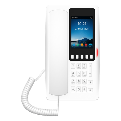 Teléfono IP Hotelero Wi-Fi 6 / Pantalla IPS 3.5" 320x480 / 2 Líneas SIP / 5 Teclas Programables / Puerto USB-A / PoE 802.3af / Audio HD / Diseño Blanco