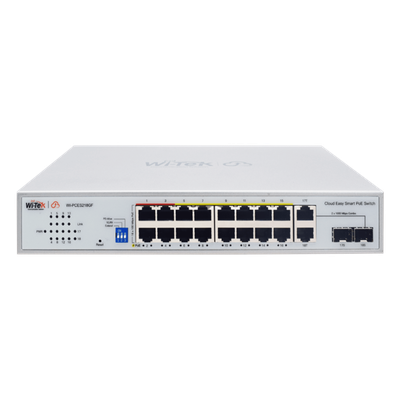 Switch PoE / Administración en la nube / Con 16 puertos 10/100 Mbps PoE af/at (Puertos 1-4: bt 90W) / 2 Puertos Uplink 10/100/1000 Mbps / 1 Puerto SFP Gigabit / Presupuesto 250 W / PoE hasta 250 metros / Soporta protocolo ONVIF