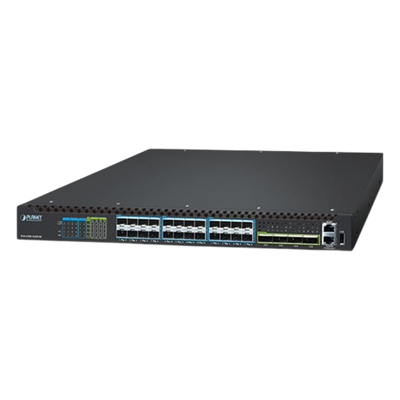 Switch Gestionado Capa 3 Multi-puerto 10G/25G + 2/4-Puerto 100G QSFP28 / 880-1520 Gbps Non-Blocking / Stacking 10 Unidades / Enrutamiento OSPF, BGP, RIP, VRRP / ERPS G.8032 / Slot Para Fuente Redundante AC/DC / Data Center y AI Infrastructure