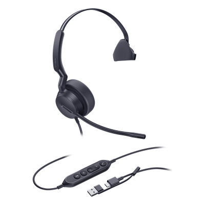 Diadema Cableada Profesional USB-C/A UH44 Mono de Yealink con Cancelación de Ruido por IA y Control de Llamadas Integrado