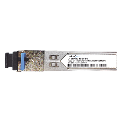 Transceptores Ópticos Bidireccionales SFP (Mini-Gbic) / Monomodo 1310 & 1550 nm / 1.25 Gbps / 1000BASE-BX / Conector SC/UPC Simplex / DDM / Hasta 20 km / 2 Piezas 