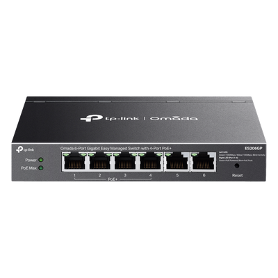 Switch Omada 6 Puertos Gigabit / 4 Puertos PoE+ 65W / Gestión Cloud SDN / Sin Ventiladores / QoS / VLAN / IGMP Snooping / 250 m PoE