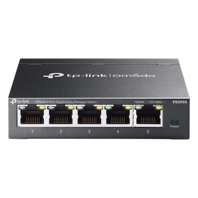 Switch Gestionado Omada SDN / 5 Puertos Gigabit RJ45 / 10 Gbps Capacidad Switching / 7.4 Mpps Forwarding Rate / Gestión Cloud Centralizada / VLAN 802.1Q / QoS 8 Colas Prioridad / Metal Fanless