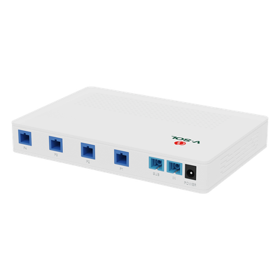Splitter Activo 1x4 para Alimentación de 4 Dispositivos POF, 1 Puerto de cascadeo para continuidad, puertos SC/UPC
