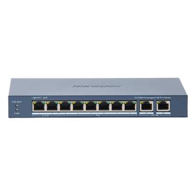 Switch PoE+ / No Administrable / 7 Puertos 10/100 Mbps 802.3 af/at (30 W) / 1 Puerto 10/100 Mbps Hi-PoE (90 W)  / 2 Puertos 1000 Mbps Uplink / Modo Extendido hasta 300 Metros / 110 Watts