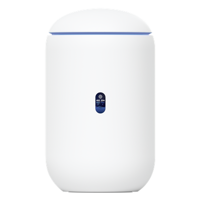 UniFi Dream Router con WiFi 6, 4 puertos LAN Gigabit de los cuales 2 son POE 802.3af. Aplicaciones UniFi Network, Protect y Access pre-instaladas. Pantalla LCD