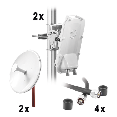 Enlace Backhaul completo de alta capacidad, incluye: 2x PTP550CE, 2x NP2GEN2 (34 dBi), 4x Jumpers