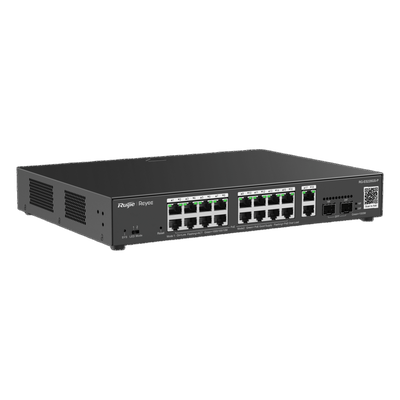 Switch L2 Administrable PoE con 16 puertos Gigabit PoE 802.3af/at + 2 SFP para fibra 1Gb, gestión gratuita desde la nube, 240w