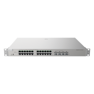Switch Administrable Capa 3 con 24 puertos Gigabit PoE 802.3af/at + 4 SFP+ para fibra 10Gb, gestión gratuita desde la nube, 370w