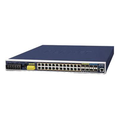 Switch Industrial Capa 3, 24 Puertos Gigabit PoE 802.3af/at, 4 Puertos SFP 1 G, 4 Puertos SFP de 10 G 
