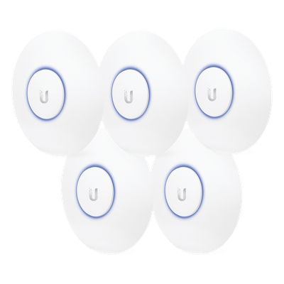 Paquete de 5 Access Point UniFi, doble banda 802.11ac, MIMO 2X2, soporta 100 clientes, hasta 867 Mbps, para interior, PoE 802.3af.