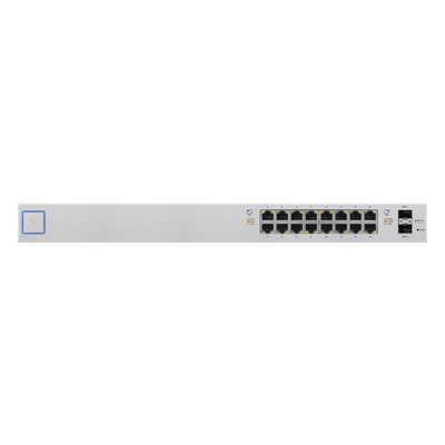 Switch UniFi administrable de 18 puertos (16 Gibabit PoE+ 802.3at/af y pasivo 24V + 2 SFP) 150 Watts