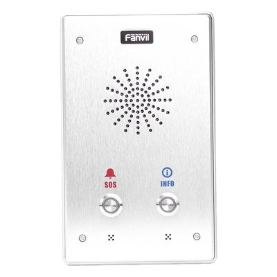Intercomunicador IP, 2 líneas SIP, 2 relevadores con 2 botónes para llamada, anti-vandálico, IP65 e IK10, PoE