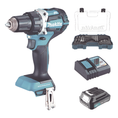 Rotomartillo/Taladro Inalámbrico (1/2") de 1,900 RPM, 18Vcc, Incluye 1 Batería BL1815N de 1.5Ah, 1 Cargador Modelo  DC18SD y Un Set de 75 Pzas  Modelo E-06943