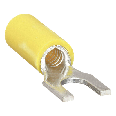 Terminal tipo horquilla ( espada ) aislada / 12 - 10 AWG / Amarillo / Paquete de 25 piezas.