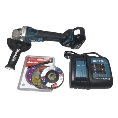 Miniesmeril 115mm 4-1/2in 8.500 Rpm,1 Batería 18V Li-ION de 5.0 Ah, Cargador y 3 Discos. 