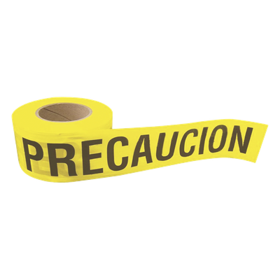 Cinta para barricada "PRECAUCION" de 100 m y ancho de 3".