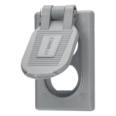Tapa Resistente a Intemperie para Contacto Dúplex de  Policarbonato Color Gris.