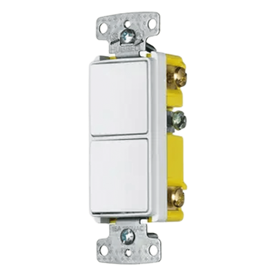 Interruptor Residencial 15 A 120-277 V, con 2 Bases Unipolares, Cableado lateral, Color Blanco.