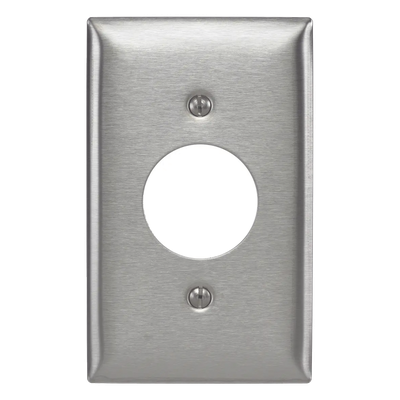Placa para Receptáculo Sencillo de 15 y 20 A de Entrada Recta y  para Receptáculo de 15 A de Media Vuelta/ 1.4" (35.56 mm) / Acero Inoxidable.