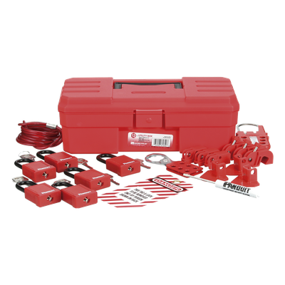 Kit de Bloqueo LOTO para Contratistas con Componentes (Color Rojo).