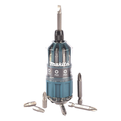 Desarmador Makita Con 18 Puntas intercambiables Tipo: Ph 2, Pz 1, Pz 2, Pz 3, SI 4, SI 5, SI 6.
