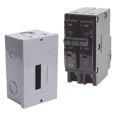 Kit Centro de Carga para sobreponer con 1 Interruptor Térmico de 2 Polos, 20Amp 120/240Vca 10kA.