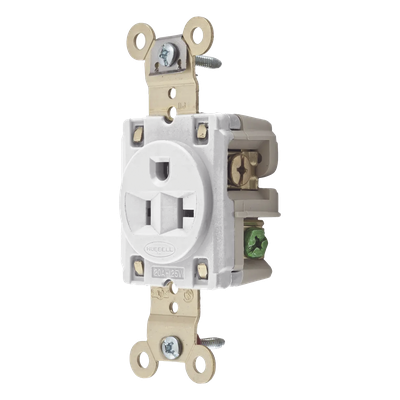 Contacto Sencillo / 20 A 125 V / 2 Polos 3 Hilos / Nema 5-20R / Color Blanco / Grado Industrial.