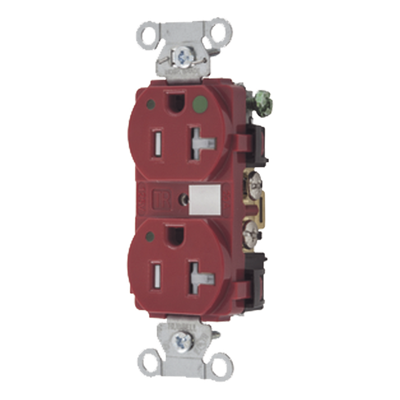 Contacto Duplex  de 20 A 125 V CA/ A prueba de Manipulaciones / Nema 5-20R / Grado Hospitalario / Color Rojo.