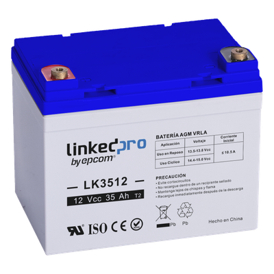 Batería de respaldo 12 V  |  35 Ah | AGM | Especial para Seguridad Electrónica | UPS | Vida útil 5 años | Terminales T1 