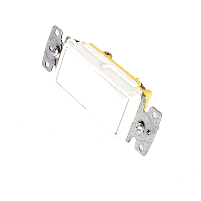Interruptor Unipolar Residencial 15 A 120-277 V, Cableado Lateral y Trasero, Color Blanco.