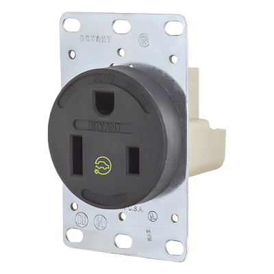 Receptáculo Individual de 50 A 250 V /  2 Polos 3 Hilos/ Nema 6- 50 R / Color Negro/ Grado Industrial-Comercial.