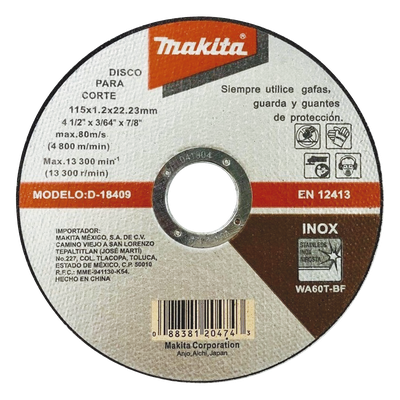  Disco de Corte de 7/8" de acero inoxidable, diámetro de 4-1/2" 