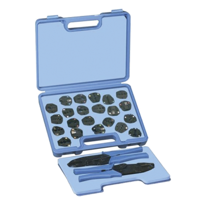 Kit en Estuche de Plástico con 17 Muelas, 10 para instalar en Cable Coaxial y 7 para Terminales, Incluye 2 Pinzas RFA-4005-20.