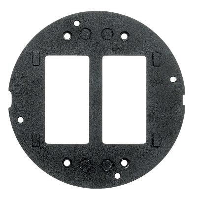 Sub-Placa / Doble Apertura Decorador / Aluminio Fundido / Acabado Negro en Polvo / 136.1 x 136.1 x 58.7 mm /Aplicaciones Multi-Servicio de Gran Capacidad / Instalación Empotrada.