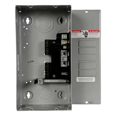 Centro de carga monofásico para empotrar. 1 Fase, 3 Hilos para interruptores QT, de 4 polos - 8 Circuitos, 120/240vca, Barras de aluminio 125 Amp, Nema 1.