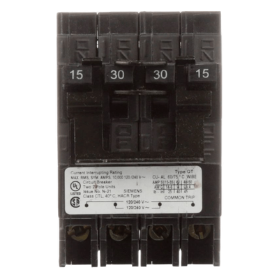 Interruptor automático CUADRUPLEX enchufable tipo QT 2 polos dobles, 40-30 amp