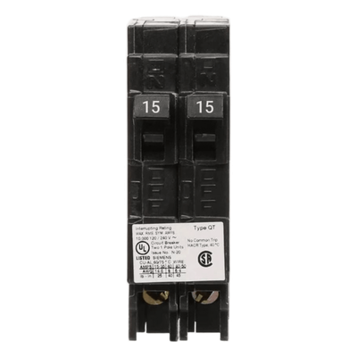 Interruptor automático DUPLEX enchufable tipo QT 2 polos, 30-15 amp