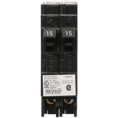 Interruptor automático DUPLEX enchufable tipo QT 2 polos, 20-20 amp