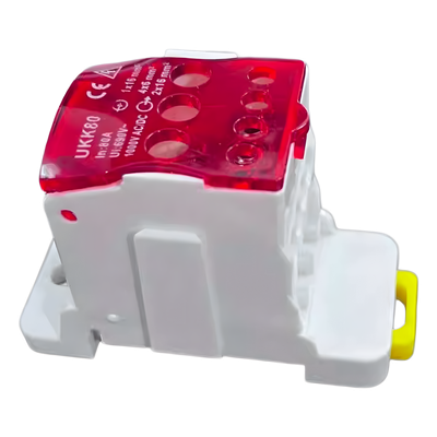 Bloque de distribución rojo de 1 entrada y 6 salidas