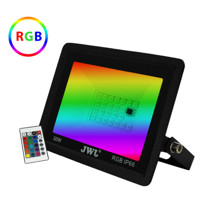 Reflector LED Multicolor RGB IP66 para Interior/Exterior / 10W-50W / 900-4500 Lúmenes / Control Remoto 7 Colores / Vida Útil 50,000 Horas / Aluminio y Vidrio Templado / Ángulo 120°