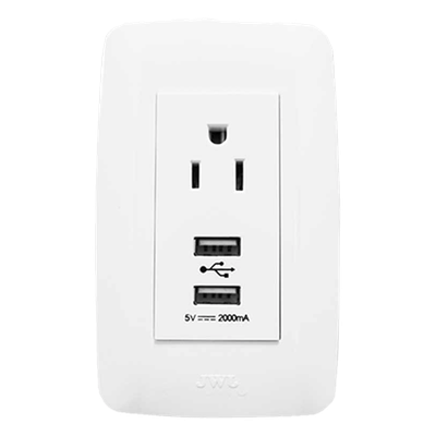Contacto Sencillo de 15 A/ 127 V CA y 2 Conectores USB de 5 V CD 2A / Color Blanco.