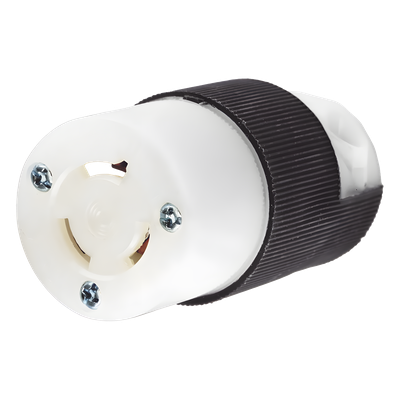 Conector Industrial con Bloqueo de Media Vuelta / 15 A 250 V CA / 2 Polos 3 Hilos / Nema L6-15R / Color Blanco y Negro.