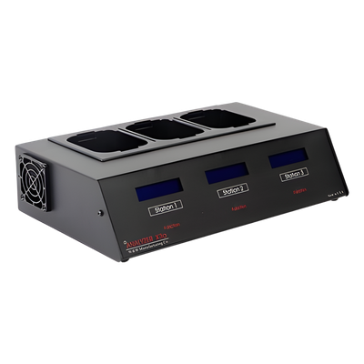 Analizador X3A para 3 estaciones, requiere adaptadores intercambiables por modelo de batería 
