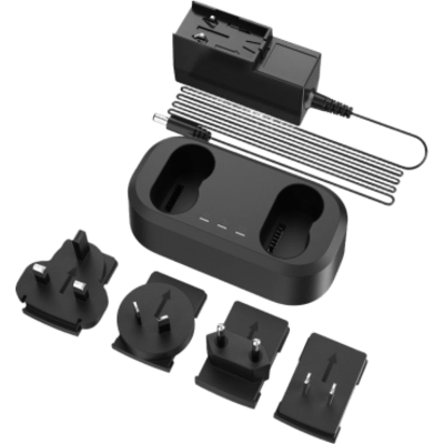 Cargador de Baterías / Doble Bahía / 2 Baterías Simultáneas / Indicador LED Triple / Alimentación AC 100~240 V / Salida DC 20 V / Adaptadores Internacionales US-UK-EU-AU