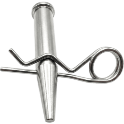 Pasador Cónico + R-clip Set / Compatible con Truss 40x40 cm / Acero de Alta Resistencia Forjado / Galvanizado / Zincado / Largo 92 mm (3.6 in) / Espiga 16 mm (0.6 in) / Cabezal 19 mm (0.7 in)