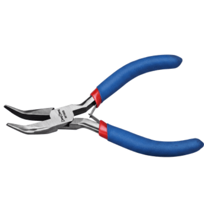 Pinza de punta Curveada de 5 pulgadas con Mango Forrado de Plástico Bicolor.