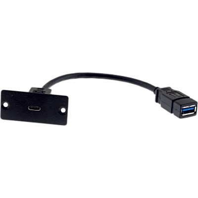 Inserto de Pared USB-C | 4.8 Gbps USB 3.0 | Cable 12 cm (4.72 in) | Aluminio | Negro