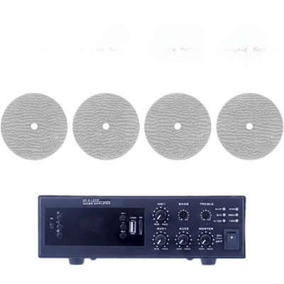 KIT de Amplificador de 120W para Escritorio | 4 Altavoces de Techo de 6" | 20W | Sistema 70/100V